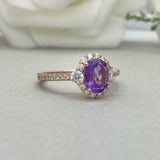 2.3ct Oval Cut Amethyst Diamond Accent Halo Engagement Ring 14k Rose Gold Finish