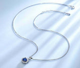 1ct Blue Sapphire Pendant Round Cut Diamond Halo 14k White Gold Finish NO CHAIN