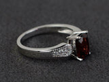 2.2ct Cushion Cut Red Garnet Diamond Accent Solitaire Ring 14k White Gold Finish