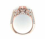 3ct Round Cut Morganite Solitaire with Accents Trilogy Ring 14k Rose Gold Finish