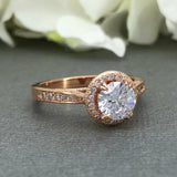Antique Vintage Halo Engagement Ring 2ct Round Cut Diamond 14k Rose Gold Finish