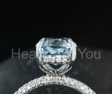 2.3ct Oval Simulated Aquamarine Hidden Halo Pave Bridal Set 14k WhiteGold Plated