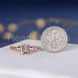 1.2ct Emerald Cut Simulated Peach Morganite Five Stone Ring 14k Rose Gold Plated
