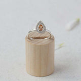 1ct Engagement Ring Pear Cut Peach Morganite Halo Minimalist 14k White Gold Over