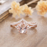 2ct Oval Cut Simulated Morganite Curved Wedding Bridal Set 14k Rose Gold Plated