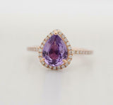 1.7ct Pear Cut Purple Amethyst Engagement Ring Halo 14k Rose Gold Finish