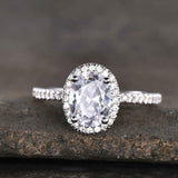 2.35ct Engagement Ring Oval Cut Diamond Round Accent Halo 14k White Gold Finish