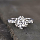 2.3Ct Round Cut Diamond Accent Halo Floral Engagement Ring 14K White Gold Finish
