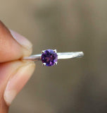 0.5ct Round Cut Purple Amethyst Solitaire Minimalist Ring 14k White Gold Finish