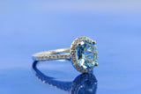 2.1ct Oval Blue Aquamarine Engagement Ring Round Accent Halo 14k White Gold Over