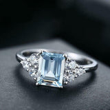 2.4ct Engagement Ring Emerald Cut Aquamarine Diamond Petite 14k White Gold Over