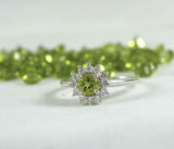 2.2ct Engagement Ring Round Cut Green Peridot Floral Halo 14k White Gold Finish
