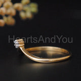 0.05ct Round Cut Moissanite Minimal Tiara Chevron Ring 14K Yellow Gold Plated