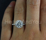2.1ct Round Cut Moissanite Halo Pave Band Engagement Ring 14k White Gold Plated