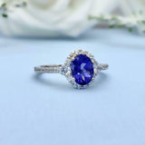 2.3ct Oval Cut Tanzanite Diamond Accent Halo Engagement Ring 14k White Gold Over