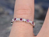 1Ct Princess Cut Pink Ruby And Diamond Wedding Band Ring 14K White Gold Finish