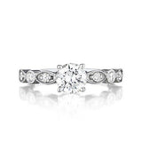 1.5ct Round Cut Diamond Milgrain Accent Engagement Ring 14k White Gold Finish