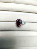 2ct Engagement Ring Oval Cut Red Garnet Cluster Halo 14k White Gold Finish