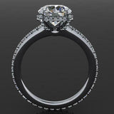 Hidden Halo Solitaire Engagement Ring 2ct Round Cut Diamond 14k WhiteGold Finish