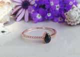 0.6ct Engagement Ring Pear Cut Black Diamond Solitaire 14k Rose Gold Finish