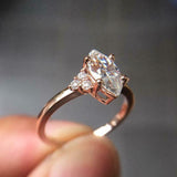 Round Accents Solitaire Engagement Ring 1.5ct Marquise Diamond 14k RoseGold Over