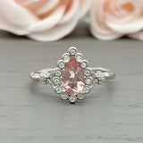 2ct Engagement Ring Pear Cut Morganite Leaf Inspired Halo 14k White Gold Finish