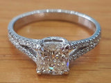 3Ct Cushion Cut Diamond Split Band Solitaire Engagement Ring 14K White Gold Over