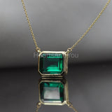 2ct Green Emerald Cut Simulated Bezel Set Pendant Chain 14k Yellow Gold Plated