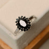 1.5ct Engagement Ring Oval Cut Black Diamond Floral Halo 14k White Gold Finish