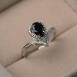 2ct Pear Black Diamond Tear Drop Solitaire Engagement Ring 14k White Gold Finish