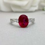 2.4ct Engagement Ring Oval Cut Ruby Diamond Accent Trilogy 14k White Gold Finish
