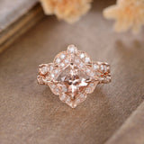 2ct Cushion Cut Simulated Morganite Floral Halo Bridal Set 14k Rose Gold Plated
