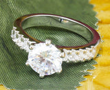 Accents Solitaire Engagement Ring 1.4ct Round Cut Diamond 18k White Gold Finish