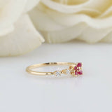0.7ct Round Cut Pink Ruby Engagement Ring Flower Minimalist 14k Yellow Gold Over