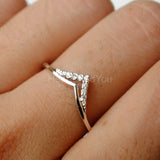 0.15ct Round Cut Moissanite Crown Curved Engagement Ring 14K White Gold Plated