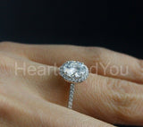 2.1ct Round Cut Moissanite Halo Pave Band Engagement Ring 14k White Gold Plated