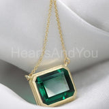 2ct Green Emerald Cut Simulated Bezel Set Pendant Chain 14k Yellow Gold Plated