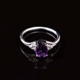 0.45ct Oval Cut Purple Amethyst Trilogy Split Shank Ring 14k White Gold Finish