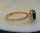 1.67ct Engagement Ring Oval Cut Blue Sapphire Diamond Halo 14k Rose Gold Finish