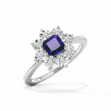 1.5ct Engagement Ring Princess Cut Sapphire Floral Solitaire 14k White Gold Over