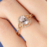 2.5ct Oval Cut Peach Morganite Engagement Ring 14k Rose Gold Over Unique Design