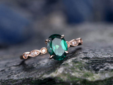 1.7ct Oval Green Emerald Engagement Ring Accent with Solitaire 14k RoseGold Over