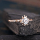 0.75ct Round Cut Diamond Engagement Ring Accents Halo 14k Rose Gold Finish