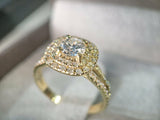 2ct Round Diamond Double Halo Split Band Engagement Ring 14k Yellow Gold Finish