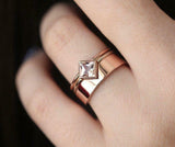 1.5ct Princess Cut Peach Morganite Bridal Set Engagement Ring 14k Rose Gold Over