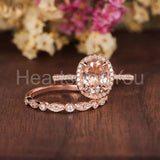 2ct Oval Cut Simulated Morganite Halo Milgrain Bridal Set 14k Rose Gold Plated