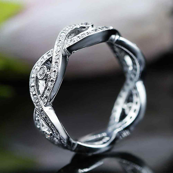 0.57ct Round Cut VVS1D Diamond Wedding Ring Band 14k White Gold Finish Infinity