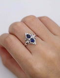 2.2ct Pear Cut Blue Sapphire Engagement Ring Floral Art Deco 14k White Gold Over