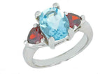 2.4ct Engagement Ring Oval Blue Topaz Garnet Accent Trilogy 14k White Gold Over