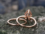 1Ct Pear Cut Peach Morganite Bridal Set Halo Engagement Ring 14K Rose Gold Over